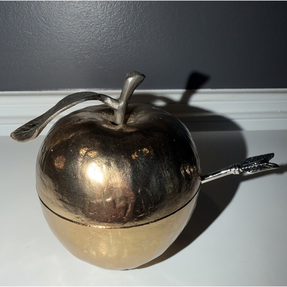 Michael Aram Apple Honey Pot With Spoon Serving Dish Gold Brass color Dining